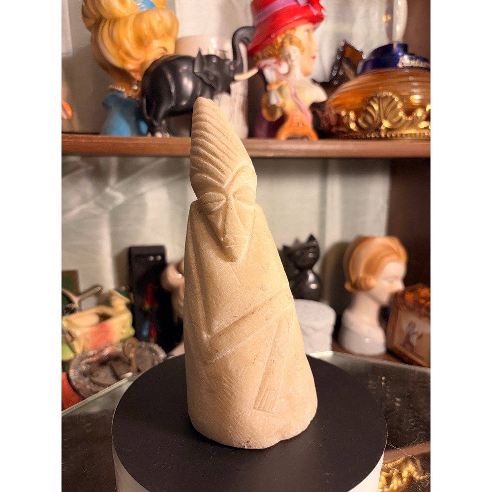 Vintage Hand Carved African Soapstone Sculpture Minimalist Abstract Figure‎ Tan